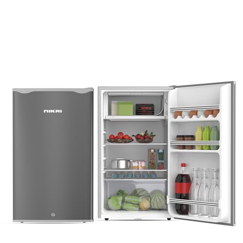 Nikai 125L Gross/90L Net, Single Door Mini Refrigerator, Compact Small Size Fridge with Separate Chiller Compartment, 2 Shelves & Bottle Storage Racks, For Home, Office, Bedroom -NRF125SS1 Silver